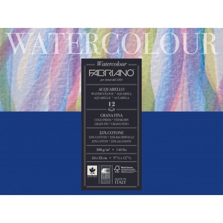 Альбом для акварели Fabriano Watercolour Studio Фин 24x32 см., 12 л., 300 г/м2, склейка по длинной стороне