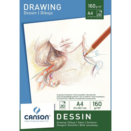 Альбом для графики Canson Dessin, 21х29.7 см., 20 л., 160 г/м2., склейка по верхней стороне
