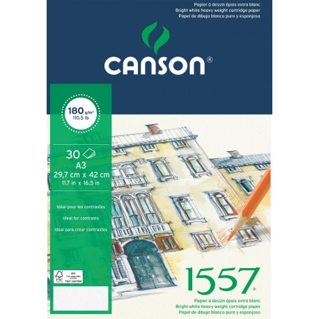 Альбом для графики Canson 1557, 29.7х42 см., 180 г/м2, 30 л., склейка по короткой стороне