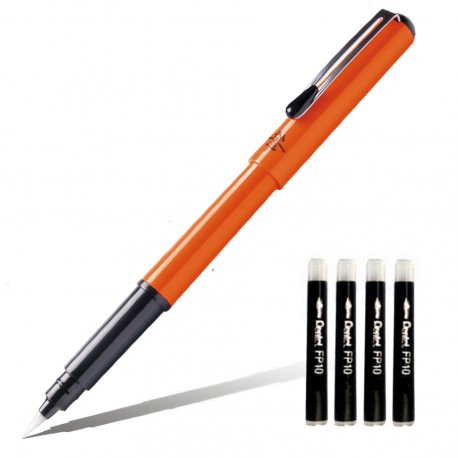 Ручка-кисть Pentel Pocket Brush Pen Orange, 4 картриджа в комплекте