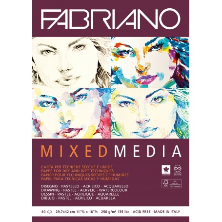 Альбом для смешанных техник Fabriano Mixed Media, 29,7x42 см., 40 л., 250 г/м2.
