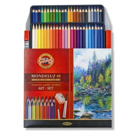 Акварельные цветные карандаши Koh-i-noor Mondeluz, 48 цветов, картон + две кисти и точилка