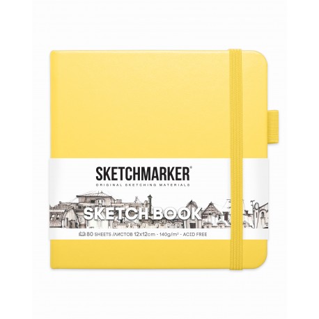 Блокнот для зарисовок Sketchmarker, 12х12 см., 140 г/м2, 80 л., твердая лимонная обложка